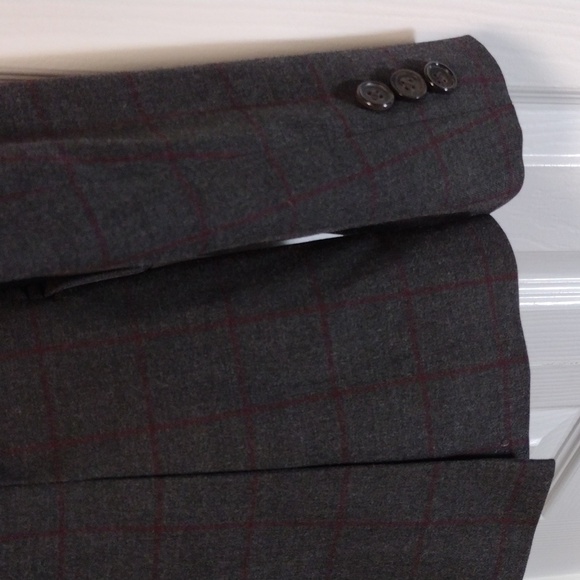 Ralph Lauren Blazer Jacket 14R Stretch 2 Buttons Gray with Burgundy Lines - Picture 7 of 11